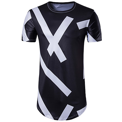

Men's T shirt Geometric Print Short Sleeve Daily Tops Basic Black