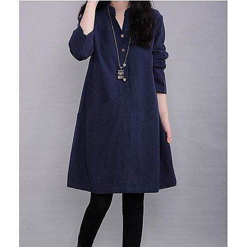 

Women's A Line Dress Knee Length Dress Wine Green Navy Blue Long Sleeve Solid Colored Fall Stand Collar Casual S M L XL XXL 3XL