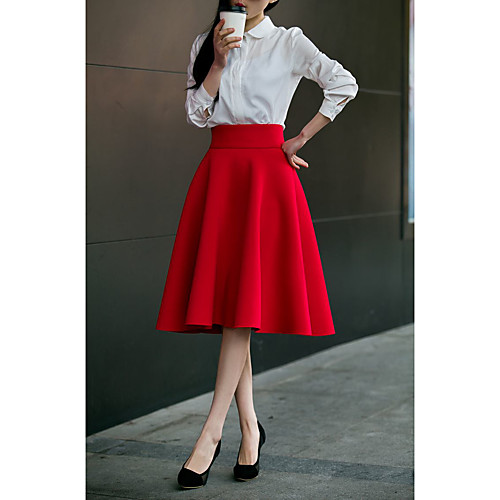 

Women's Daily / Going out Street chic Plus Size Cotton A Line Skirts - Solid Colored Pure Color High Waist Blushing Pink Wine Royal Blue L XL XXL