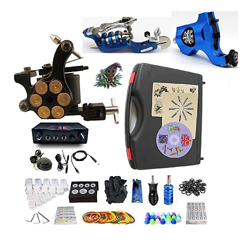 

BaseKey Professional Tattoo Kit Tattoo Machine - 3 pcs Tattoo Machines, Professional Alloy 19 W LED power supply 2 rotary machine liner & shader / 1 alloy machine liner & shader / Case Included