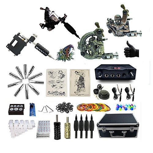 

BaseKey Professional Tattoo Kit Tattoo Machine - 4 pcs Tattoo Machines, Professional Alloy 19 W LED power supply 1 steel machine liner & shader / 1 rotary machine liner & shader / 3 alloy machine