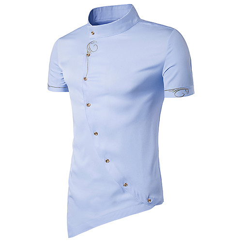 

Men's Solid Colored Basic Slim Shirt - Cotton Chinoiserie Daily Standing Collar White / Black / Red / Navy Blue / Gray / Light Blue / Summer / Short Sleeve