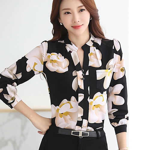 

Women's Blouse Print Long Sleeve Going out Tops Casual White Black