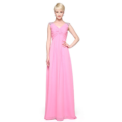 

A-Line V Neck Floor Length Chiffon Bridesmaid Dress with Beading / Side Draping by LAN TING BRIDE