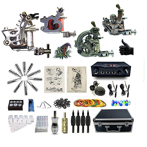 

BaseKey Professional Tattoo Kit Tattoo Machine - 4 pcs Tattoo Machines, Professional Alloy 20 W LED power supply 2 steel machine liner & shader / 2 alloy machine liner & shader / Case Included