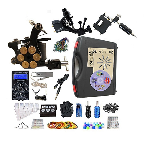 

BaseKey Professional Tattoo Kit Tattoo Machine - 3 pcs Tattoo Machines LED power supply 1 steel machine liner & shader / 2 alloy machine liner & shader / Case Included