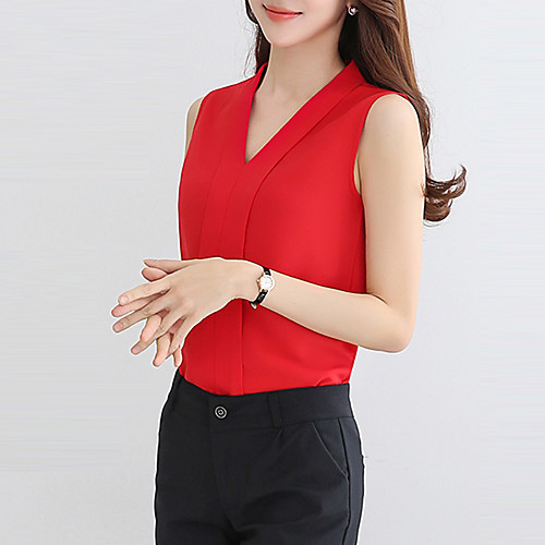 

Women's Blouse Solid Colored Sleeveless Daily Tops Sophisticated White Red