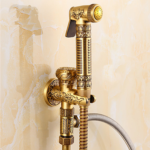 

Bathroom Sink Faucet - Self-Cleaning Antique Brass Handheld bidet Sprayer Single Handle One HoleBath Taps