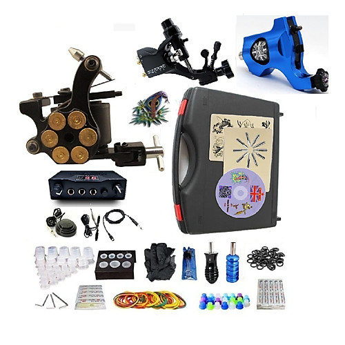 

BaseKey Professional Tattoo Kit Tattoo Machine - 3 pcs Tattoo Machines LED power supply 2 rotary machine liner & shader / 1 alloy machine liner & shader / Case Included