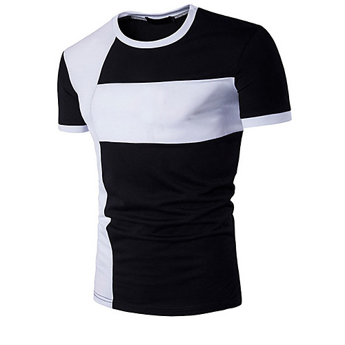 

Men's T shirt Color Block Patchwork Short Sleeve Daily Tops Cotton Active White Black Red