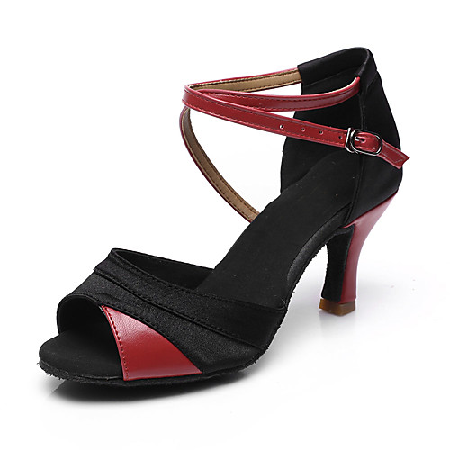 

Women's Latin Shoes Salsa Shoes Sandal Heel Buckle Cuban Heel Silver / Black Black / Gold Black / Red Buckle