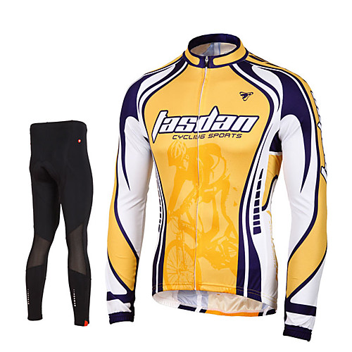 

TASDAN Men's Long Sleeve Cycling Jersey with Tights Winter Nylon Elastane Polyester Yellow Bike Pants / Trousers Jersey Tights Breathable 3D Pad Quick Dry Reflective Strips Back Pocket Sports Solid