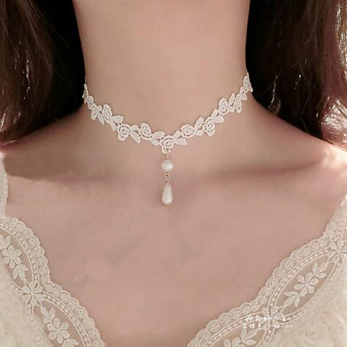 

Women's Choker Necklace Pendant Flower Tattoo Style Dangling Imitation Pearl Lace White Necklace Jewelry For Wedding Party Special Occasion Birthday Engagement Daily / Casual