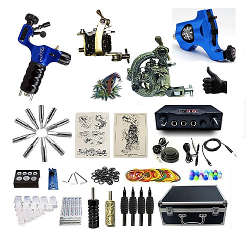 

BaseKey Professional Tattoo Kit Tattoo Machine - 4 pcs Tattoo Machines, Professional Alloy 20 W LED power supply 1 steel machine liner & shader / 2 rotary machine liner & shader / 1 alloy machine