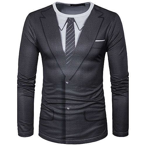 

Men's Graphic Simulation T shirt Print Long Sleeve Daily Tops Streetwear Round Neck Black / Sports