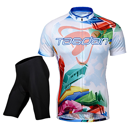 

TASDAN Men's Short Sleeve Cycling Jersey with Shorts Nylon Polyester White Solid Color Bike Shorts Jersey Clothing Suit Breathable 3D Pad Quick Dry Reflective Strips Back Pocket Sports Solid Color