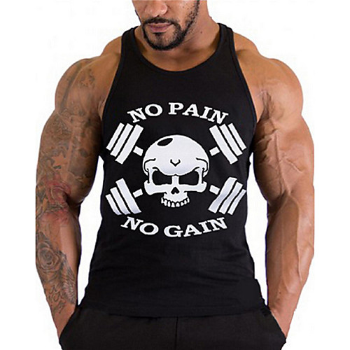 

Men's Graphic Skull Print Slim Tank Top Active Daily Sports Gym Round Neck White / Black / Army Green / Summer / Sleeveless / Letter