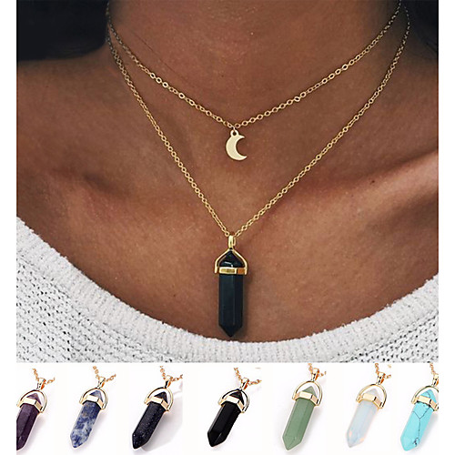 

Women's Turquoise Natural Stone Pendant Necklace Double Moon Ladies Unique Design Simple Style Fashion Obsidian Alloy Color1 White Black Purple Light Green Necklace Jewelry For Christmas Gifts