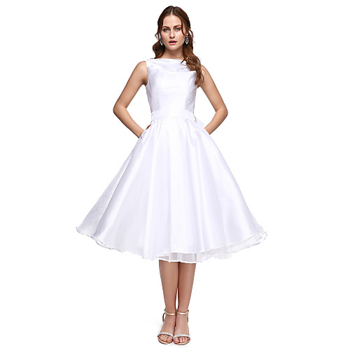 

A-Line Fit & Flare Elegant Homecoming Prom Formal Evening Dress Bateau Neck Sleeveless Tea Length Taffeta with Sash / Ribbon Pleats Beading 2021