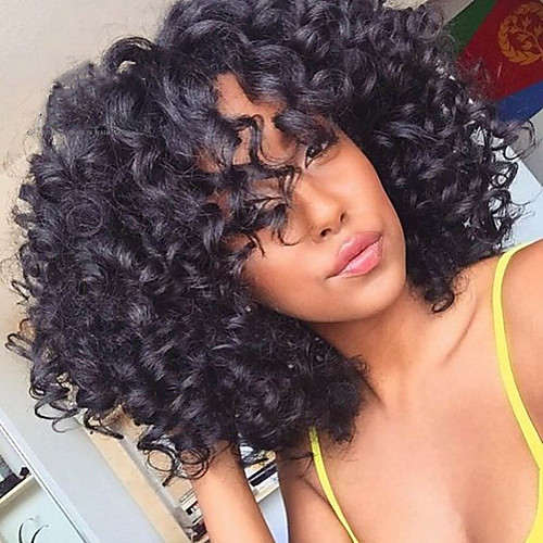 

Synthetic Wig Curly Afro Curly Afro Layered Haircut Wig Medium Length Long Natural Black Synthetic Hair Women's African American Wig For Black Women Black