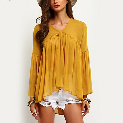 

Women's Blouse Solid Colored Long Sleeve Daily Tops Yellow