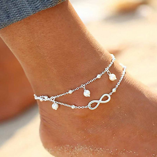 

Anklet Leg Chain Dainty Ladies Simple Women's Body Jewelry For Wedding Birthday Double Layered Twisted Double Imitation Pearl Alloy Infinity Gold Silver