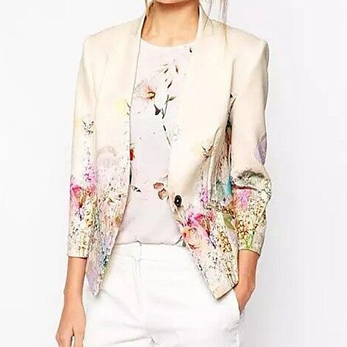 

Women's Blazer Beige Floral Rayon Coat Tops