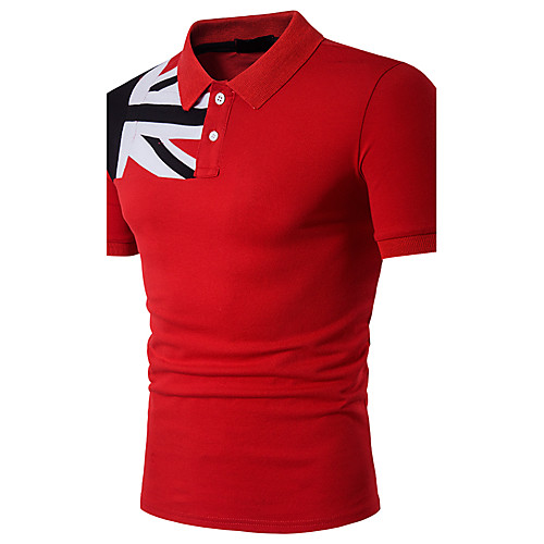 

Men's Polo Print Short Sleeve Daily Tops Cotton Black Red