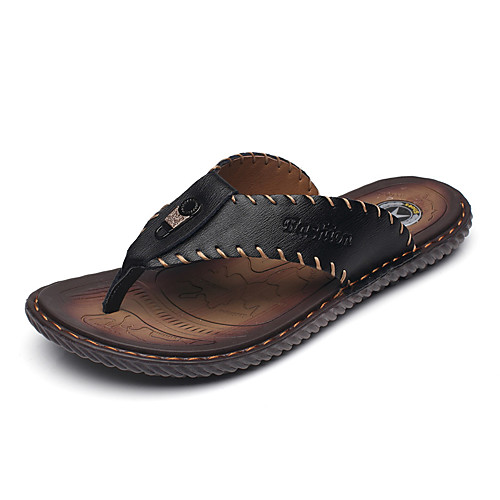 

Men's Slippers & Flip-Flops Formal Shoes Casual Outdoor Beach Cowhide Black Navy Blue Fall Summer