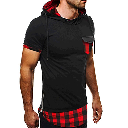 

Men's T shirt Plaid Patchwork Short Sleeve Daily Tops Active Blue Red
