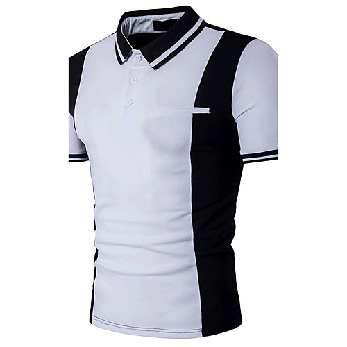 

Men's Color Block Black & White Patchwork Slim Polo - Cotton Active Daily Weekend Shirt Collar White / Black / Short Sleeve / Summer