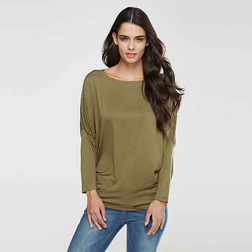 

Women's T shirt Solid Colored Plus Size Ruched Long Sleeve Tops Cotton Wine Red Army Green
