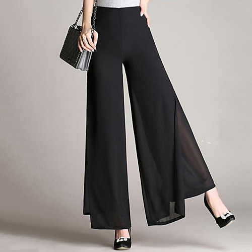 

Women's Plus Size Daily Work Loose Wide Leg Pants - Solid Colored Chiffon Black S / M / L