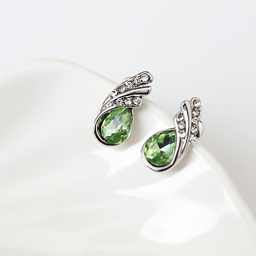 

Women's Stud Earrings Pear Cut Teardrop Fashion Rhinestone Earrings Jewelry Green / White / Purple For Daily