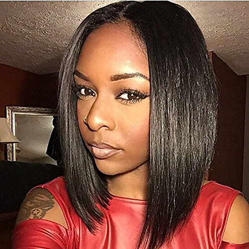 

Human Hair Glueless Full Lace Full Lace Wig Bob Kardashian style Brazilian Hair Straight Natural Black Wig 130% Density 10-14 inch with Baby Hair Natural Hairline African American Wig 100% Hand Tied