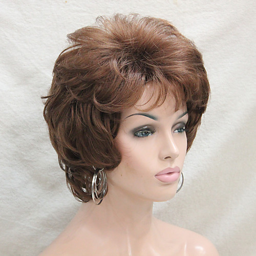 

Synthetic Wig Curly Curly With Bangs Wig Short Medium Auburn Synthetic Hair Women's Side Part Brown