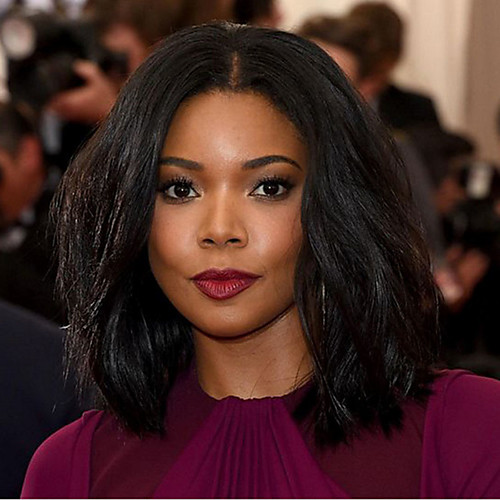 

Synthetic Wig Wavy Wavy Bob Wig Medium Length Natural Black Synthetic Hair Women's Middle Part African American Wig Black