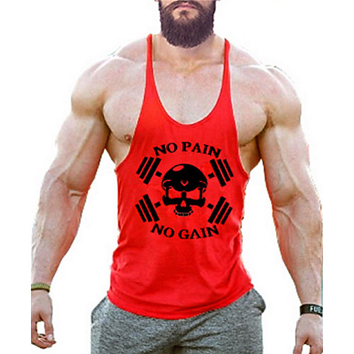 

Men's Tank Top Skull Letter Print Sleeveless Daily Tops Active Red Yellow Royal Blue