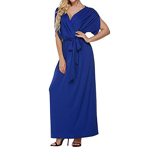 

Women's Sheath Dress Maxi long Dress White Black Purple Wine Green Royal Blue Navy Blue Short Sleeve Blue Solid Colored Summer V Neck M L XL XXL 3XL 4XL / Plus Size