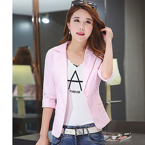 

Women's Blazer Round Neck Work Coat Solid Colored Regular Fit Linen Tops White / Blue / Yellow