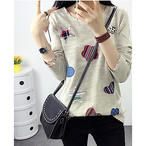

Women's T shirt Solid Colored Artistic Style Long Sleeve Going out Tops Beige Gray
