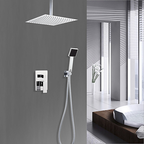 

Shower Set Set - Rainfall Country Chrome Wall Mounted Ceramic Valve Bath Shower Mixer Taps / Brass / Single Handle Four Holes