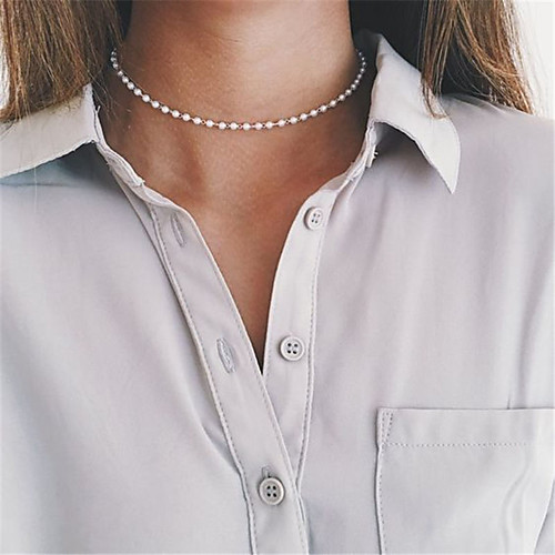 

Women's Obsidian Choker Necklace Single Strand Personalized Basic Simple Style Fashion Imitation Pearl White Necklace Jewelry For Party Special Occasion Business Daily Casual Sports