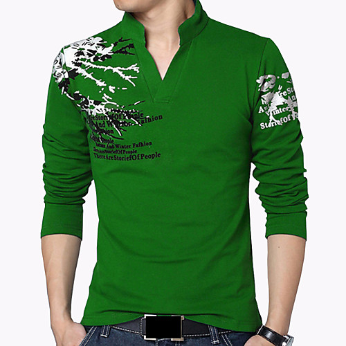 

Men's Plus Size Print T-shirt - Cotton Casual Boho Chinoiserie Daily Sports Holiday Stand Black / Red / Green / Gray / Long Sleeve