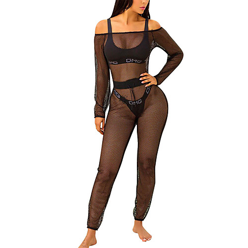 

Women's Simple Streetwear Holiday Going out Boat Neck Off Shoulder White Black Jumpsuit Solid Colored Backless Mesh
