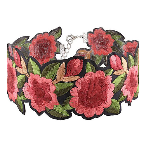 

Women's Choker Necklace Flower Ladies Asian Fashion Euramerican Fabric Red Necklace Jewelry 1pc For Party