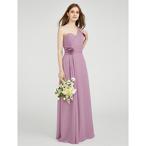 

Sheath / Column One Shoulder Floor Length Chiffon Bridesmaid Dress with Criss Cross / Ruched / Draping