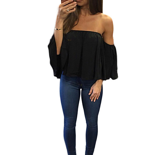 

Women's T shirt Solid Colored Long Sleeve Daily Tops White Black Blue