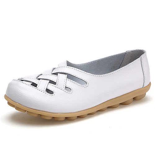 

Women's Flats Plus Size Low Heel Round Toe Comfort Mary Jane Crib Shoes Casual Dress Office & Career Walking Shoes Leatherette Hollow-out Split Joint Summer White Black Yellow