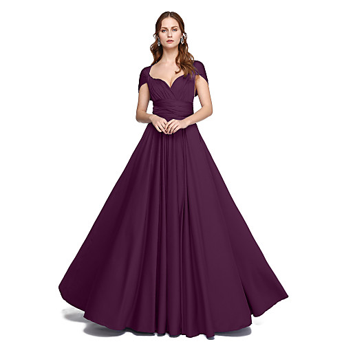 

Ball Gown / A-Line Straps Floor Length Jersey Bridesmaid Dress with Criss Cross / Pleats
